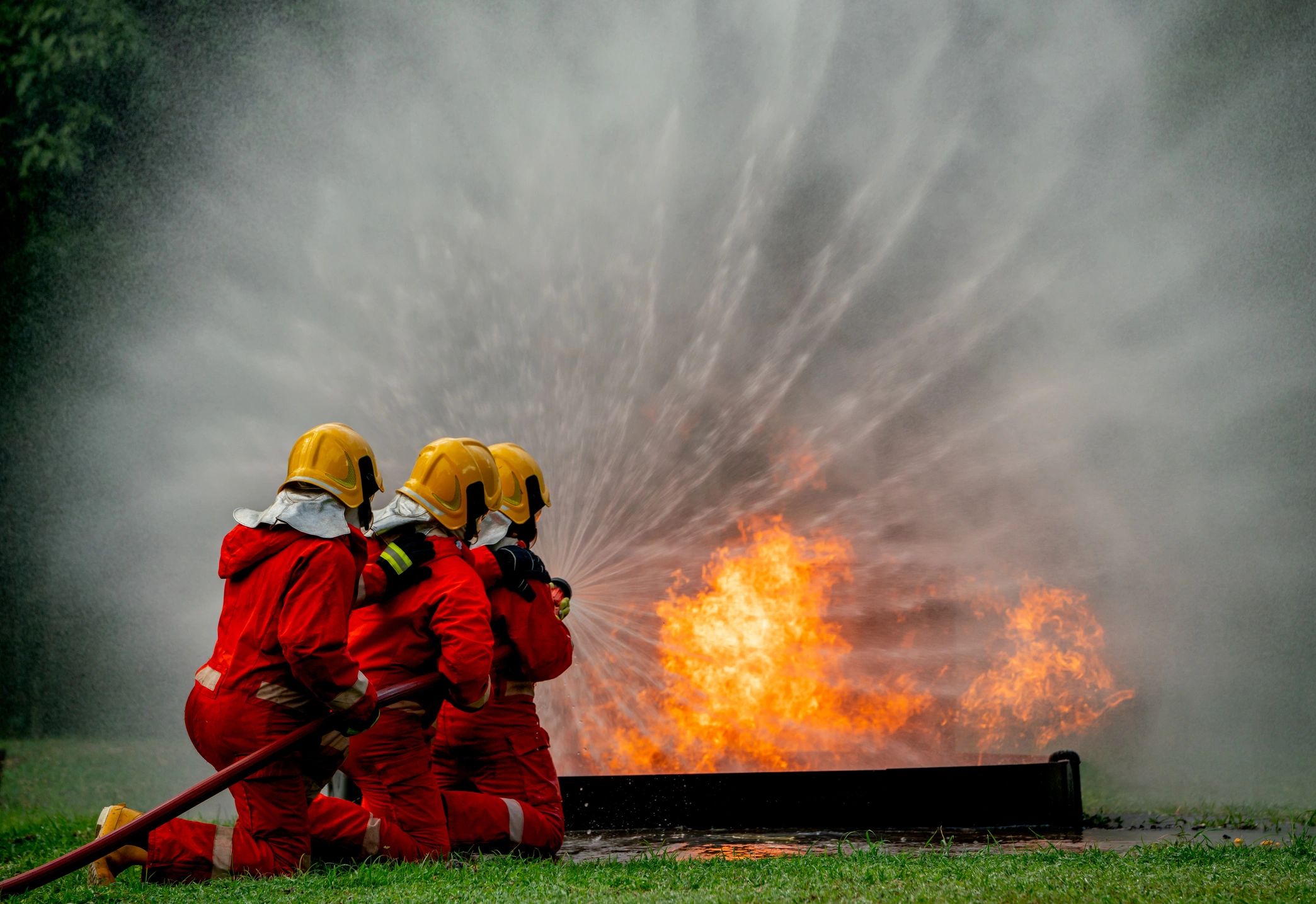 Emergency response team training together in the field